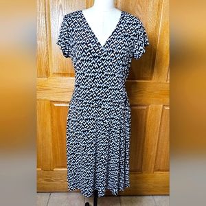 AB Studio Wrap Maxi Dress, Brown & Blue Contemporary Pattern, Woman's Large